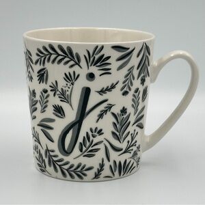 PMI Coffee Tea Mug Cup Large 17 oz. Initial Monogram Letter "j” Fern Floral